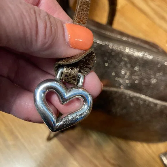Brighton Shoulder Bag Metallic Gold Copper Hobo Braided Strap Handbag Heart - Picture 8 of 14